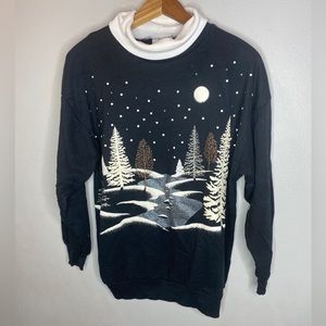 90’s Vintage Winter Grandma Sweater Pullover Women’s Small Black Cotton